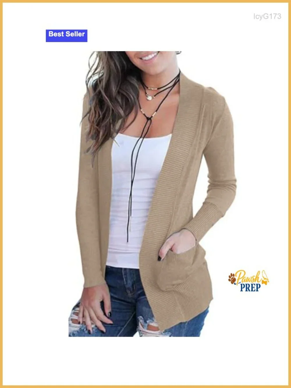 Long Sleeve Knit Cardigan with Pockets, Open Front Shawl Collar, Lightweight